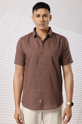Linen Shirts Half Sleeves Slim Fit Brown
