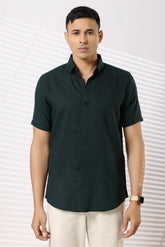 Linen Shirts Half Sleeves Slim Fit Bottle Green