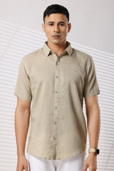 Linen Shirts Half Sleeves Slim Fit Beige