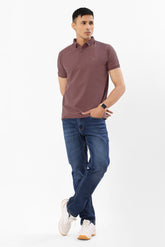 0702-1 Rust Ribbed Collar Polo T-Shirt