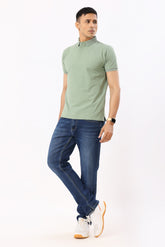 0702-2 Light Green Ribbed Collar Polo T-Shirt