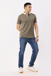 2001-1 Cross Collar Sand Polo T-Shirt