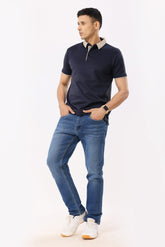 2001-2 Cross Collar Navy Polo T-Shirt