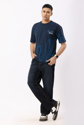 0804-3 Spray Oversized T-Shirt Navy
