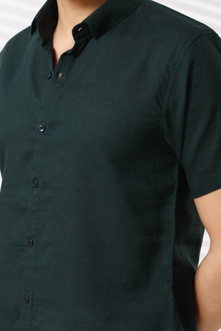 Linen Shirts Half Sleeves Slim Fit Bottle Green