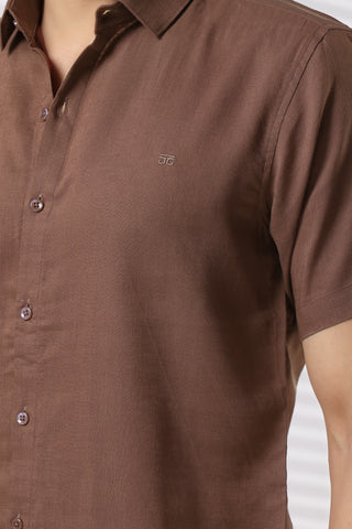 Linen Shirts Half Sleeves Slim Fit Brown