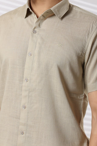 Linen Shirts Half Sleeves Slim Fit Beige