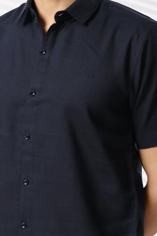 Linen Shirts Half Sleeves Slim Fit Navy