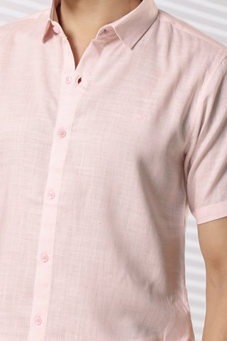 Linen Shirts Half Sleeves Slim Fit Pink