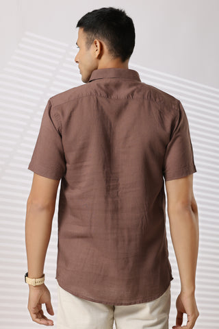 Linen Shirts Half Sleeves Slim Fit Brown