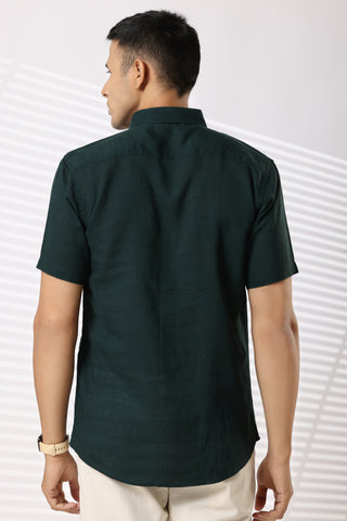 Linen Shirts Half Sleeves Slim Fit Bottle Green