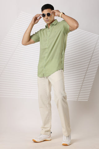 Linen Shirts Half Sleeves Slim Fit Pista Green