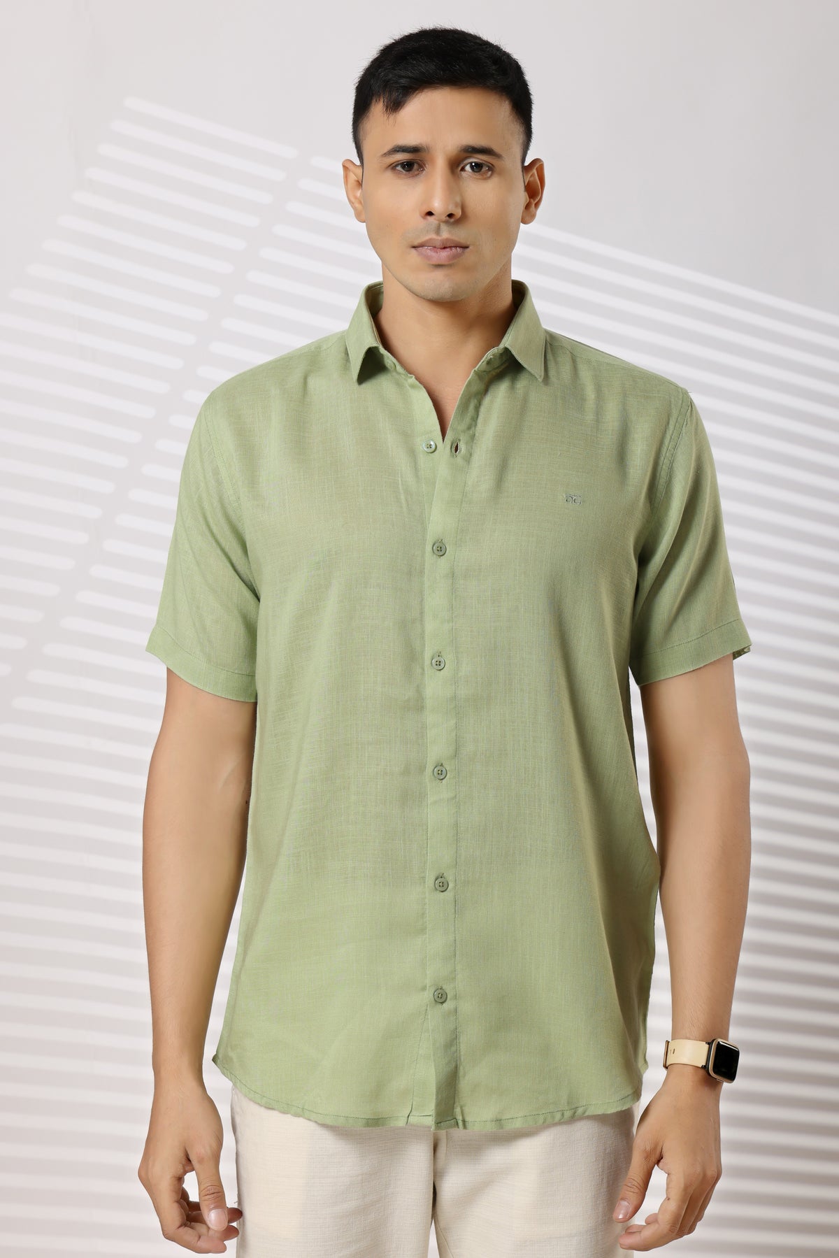 Linen Shirts Half Sleeves Slim Fit Pista Green