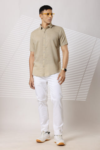 Linen Shirts Half Sleeves Slim Fit Beige