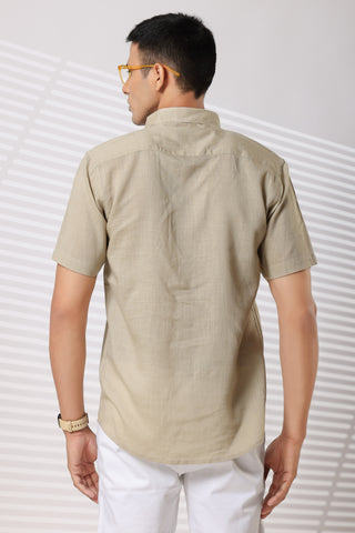 Linen Shirts Half Sleeves Slim Fit Beige