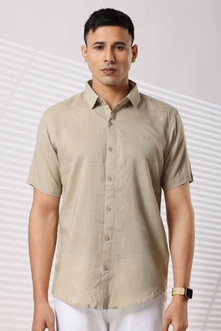 Linen Shirts Half Sleeves Slim Fit Beige