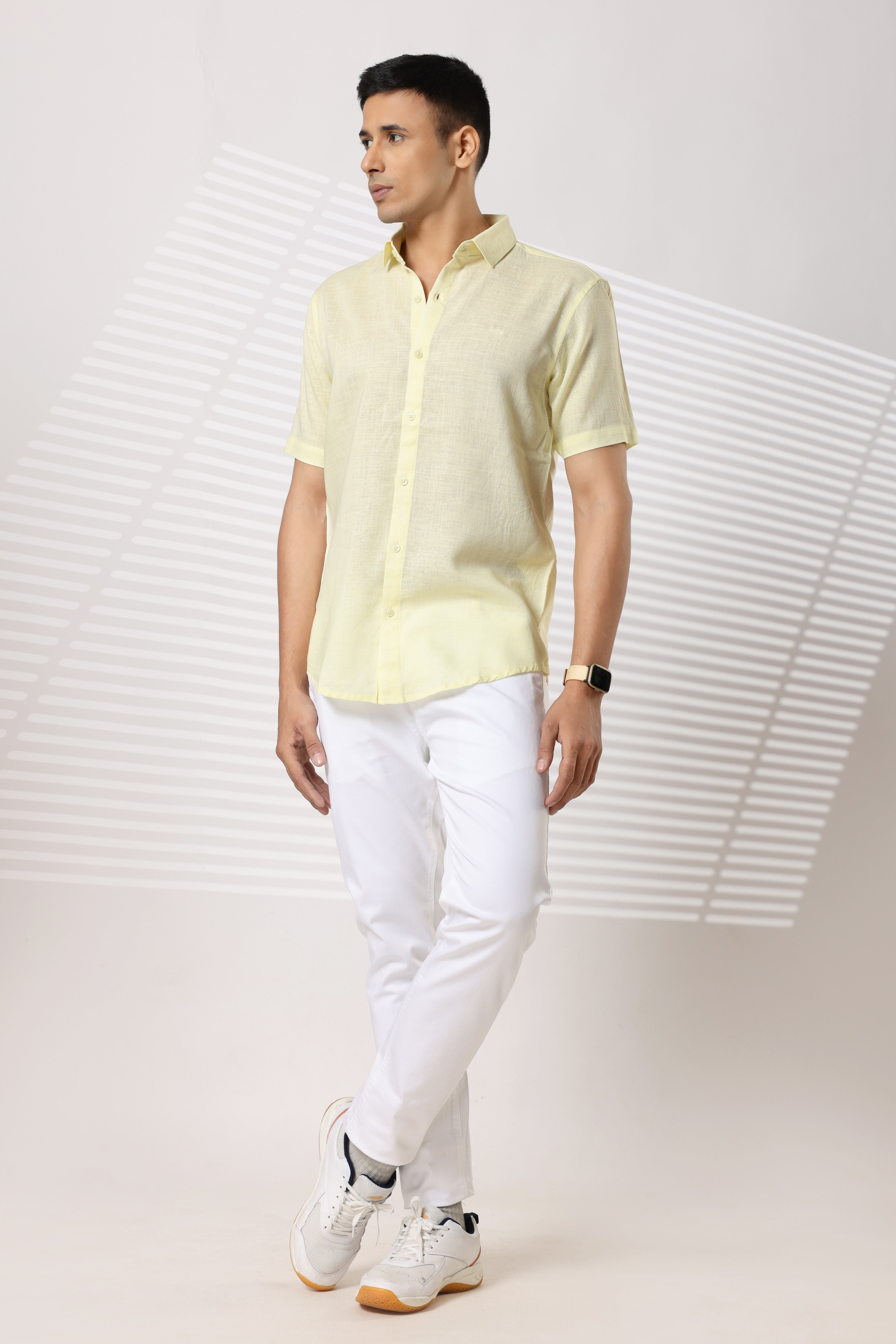 Linen Shirts Half Sleeves Slim Fit Lemon