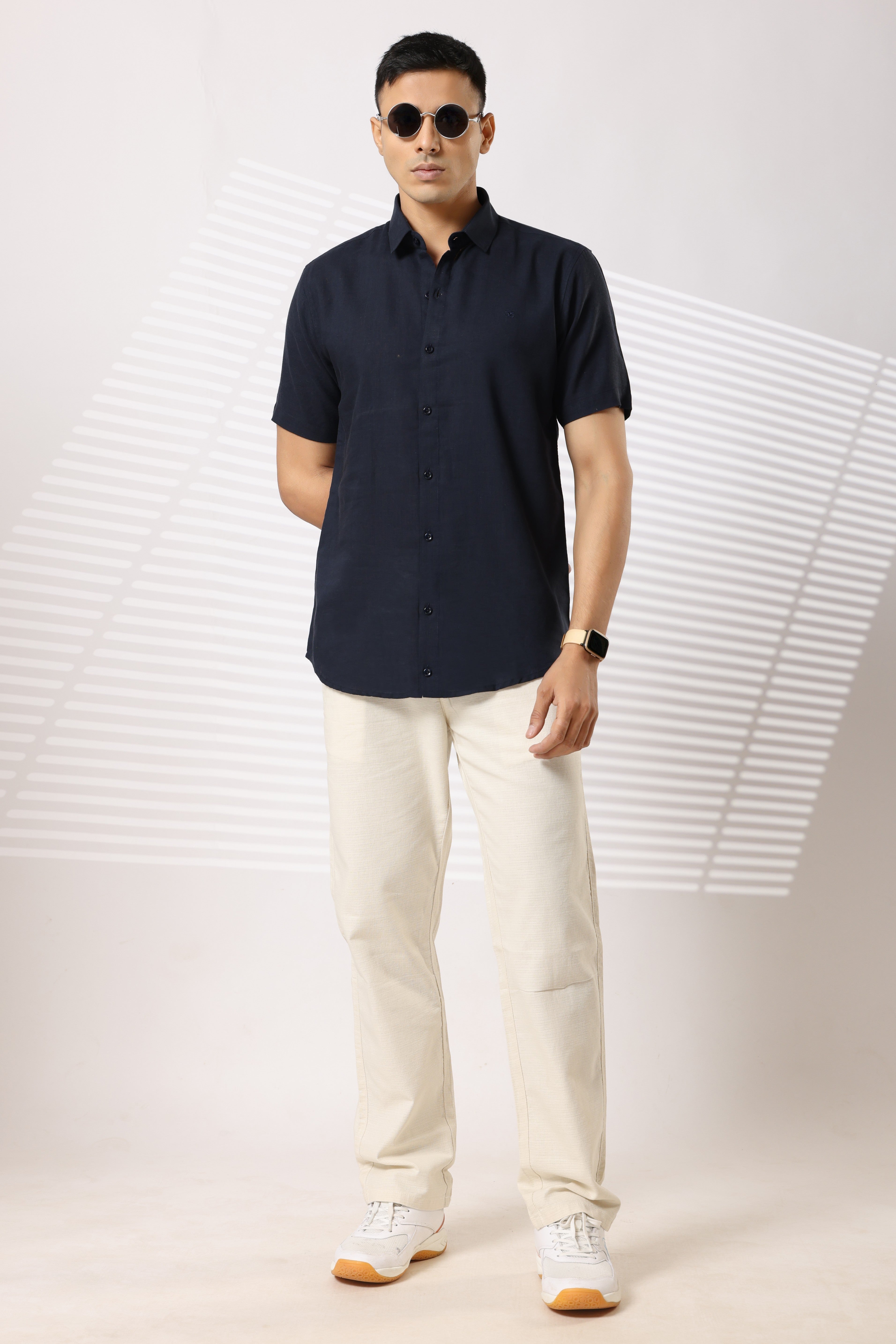 Linen Shirts Half Sleeves Slim Fit Navy