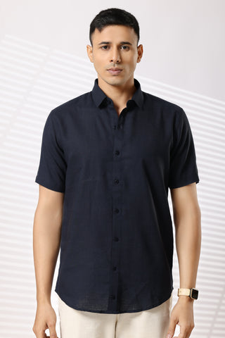 Linen Shirts Half Sleeves Slim Fit Navy