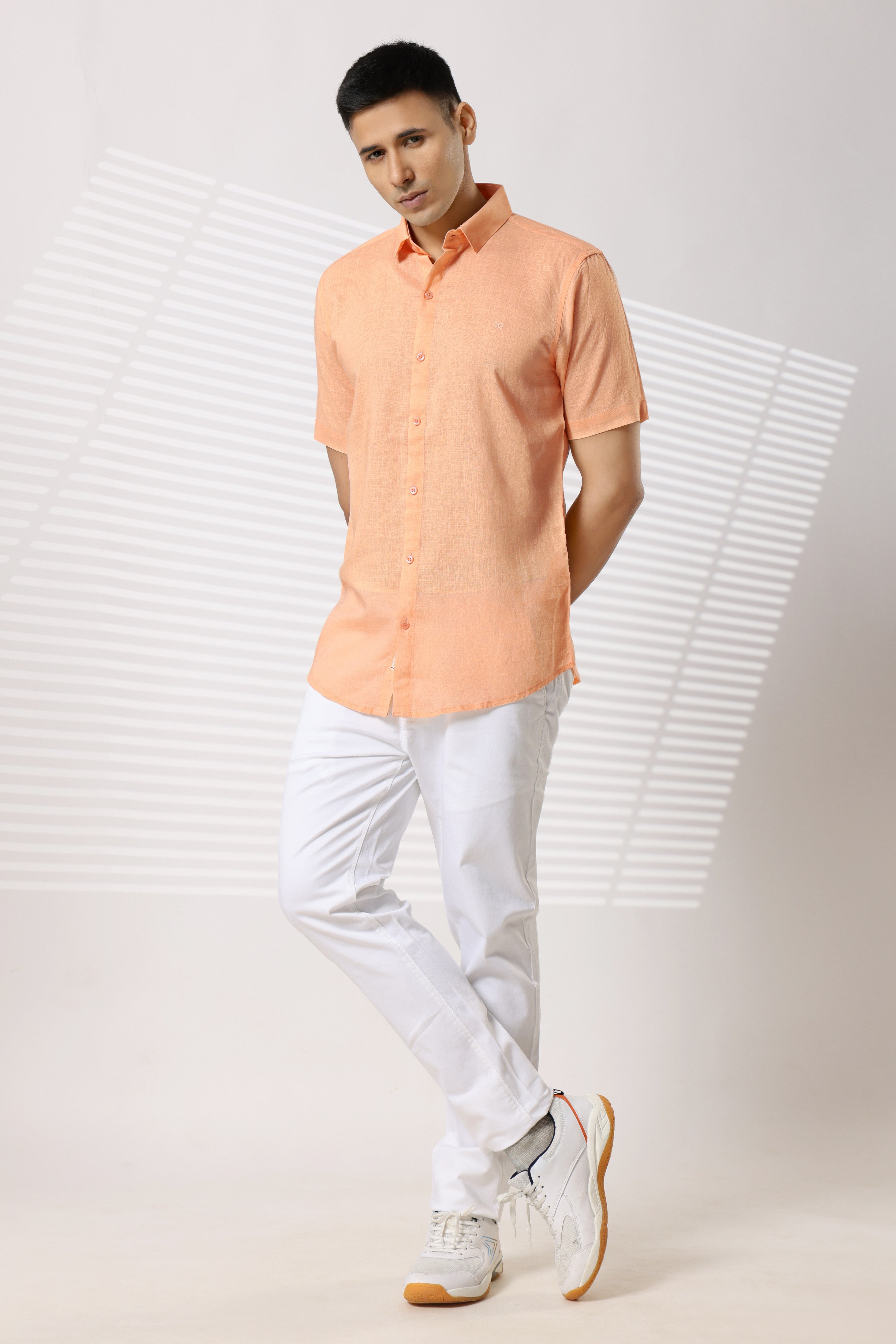 Linen Shirts Half Sleeves Slim Fit Peach