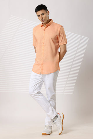 Linen Shirts Half Sleeves Slim Fit Peach
