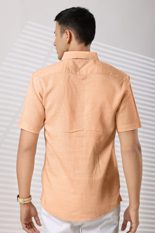 Linen Shirts Half Sleeves Slim Fit Peach