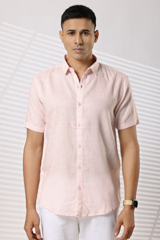 Linen Shirts Half Sleeves Slim Fit Pink