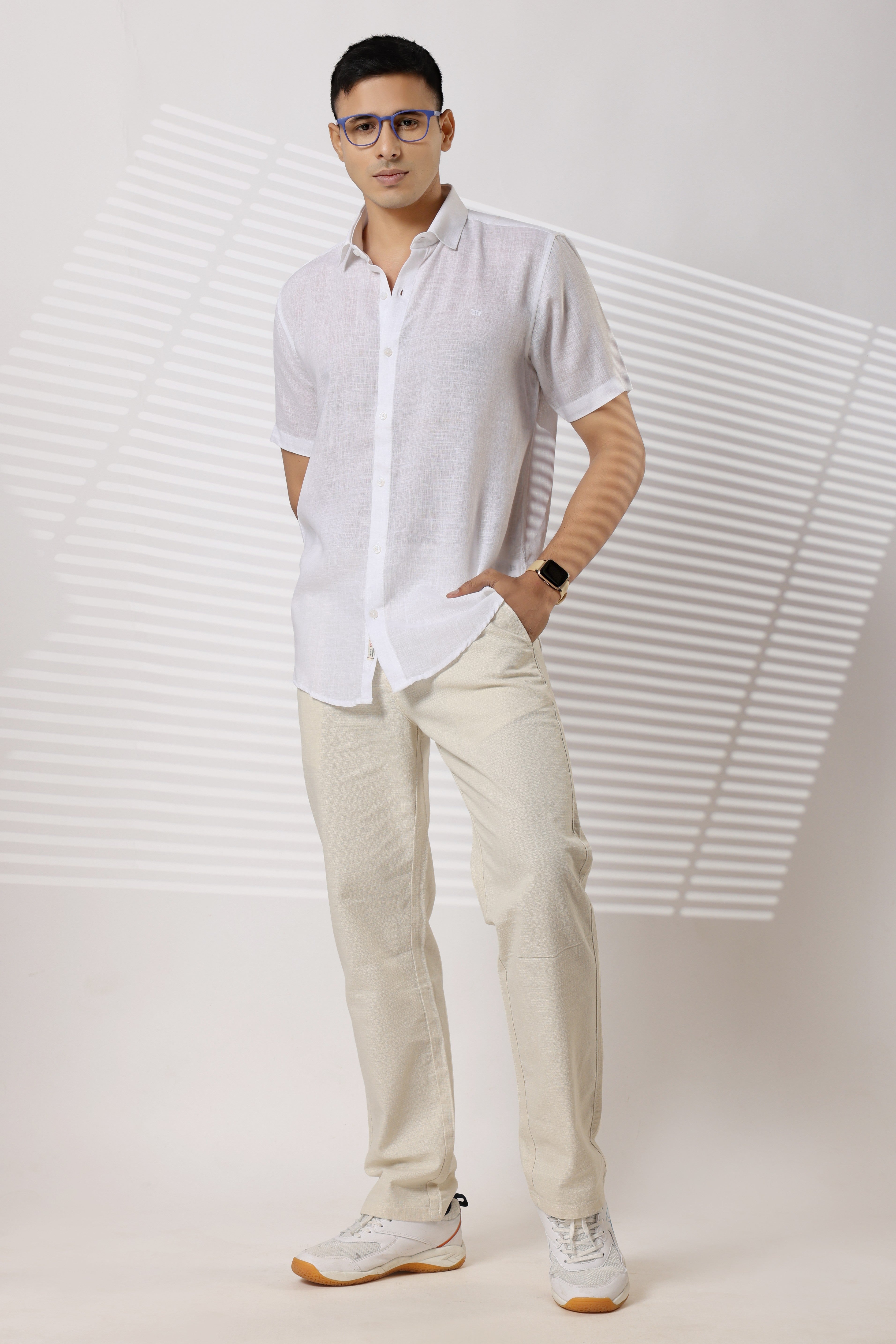 Linen Shirts Half Sleeves Slim Fit White