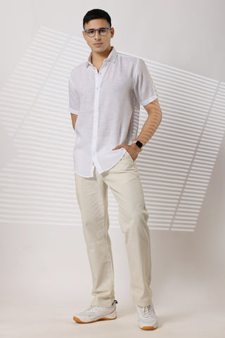 Linen Shirts Half Sleeves Slim Fit White