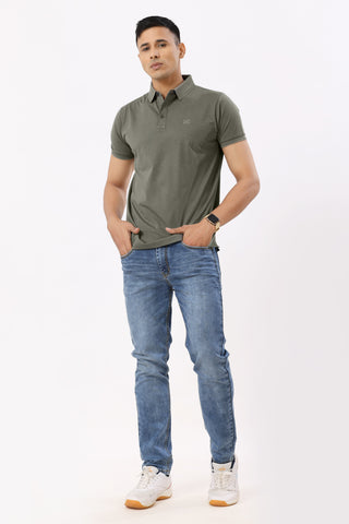 0701-4 Olive Green Solid Polo T-Shirt
