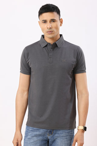 0701-5 Dark Grey Solid Polo T-Shirt