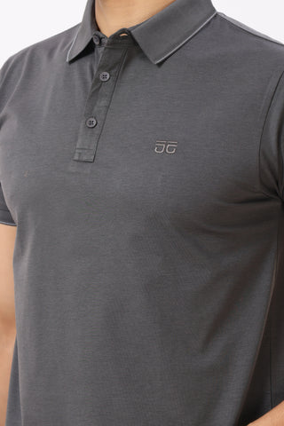 0701-5 Dark Grey Solid Polo T-Shirt