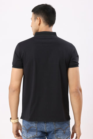 0701-6 Black Solid Polo T-Shirt
