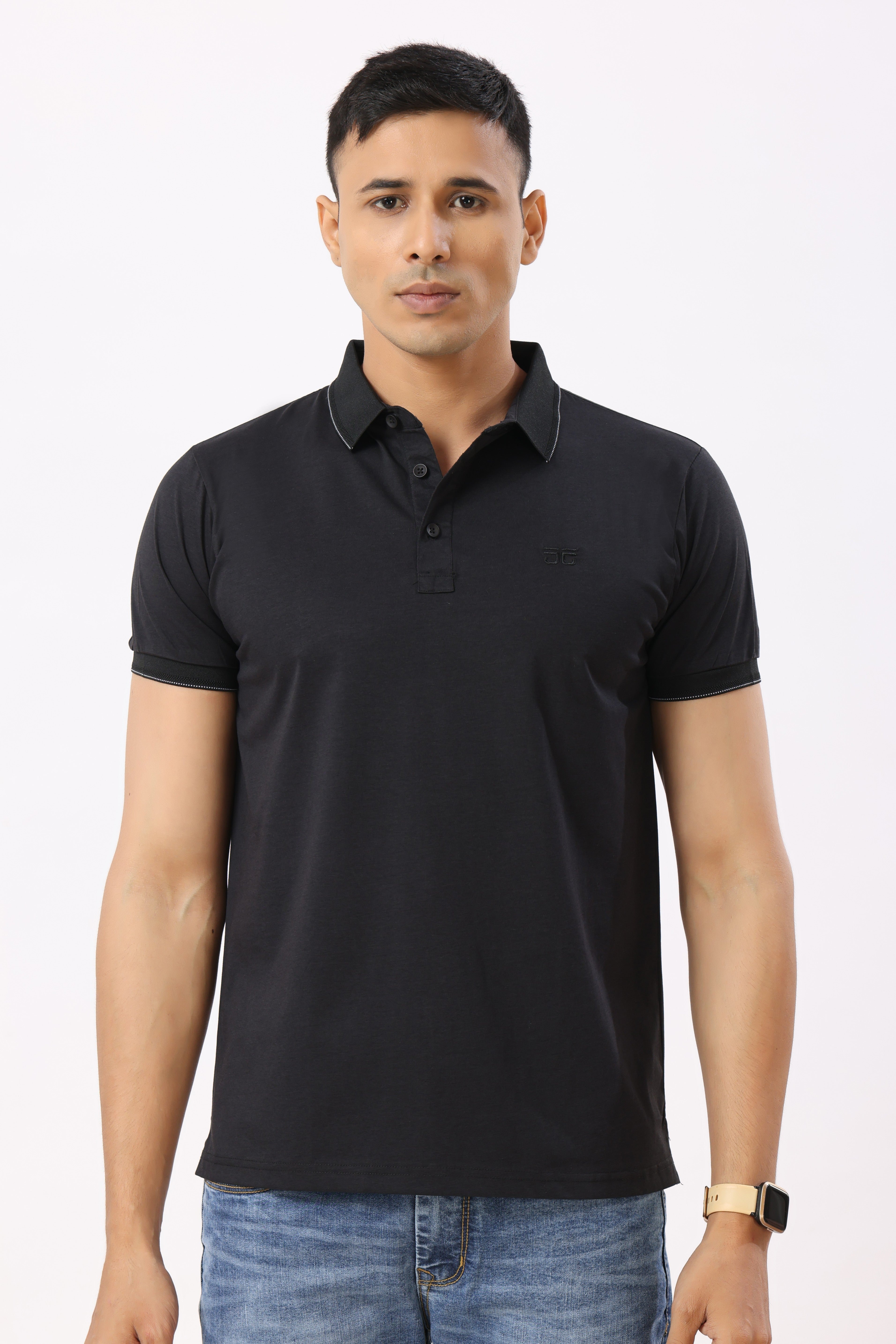0701-6 Black Solid Polo T-Shirt