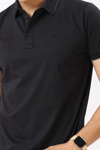 0701-6 Black Solid Polo T-Shirt