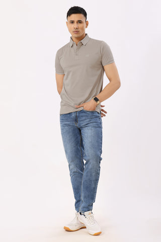 0701-2 Beige Solid Polo T-Shirt