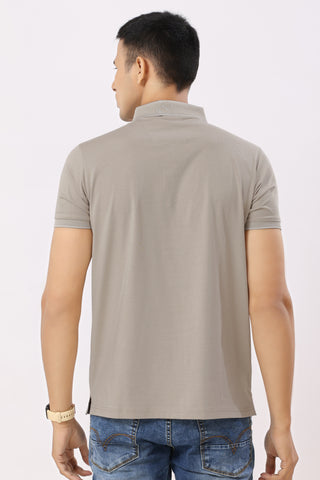 0701-2 Beige Solid Polo T-Shirt