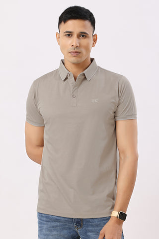 0701-2 Beige Solid Polo T-Shirt