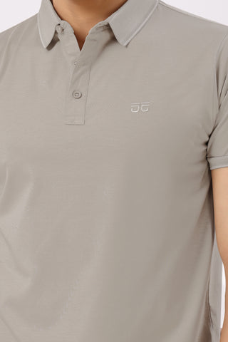 0701-2 Beige Solid Polo T-Shirt
