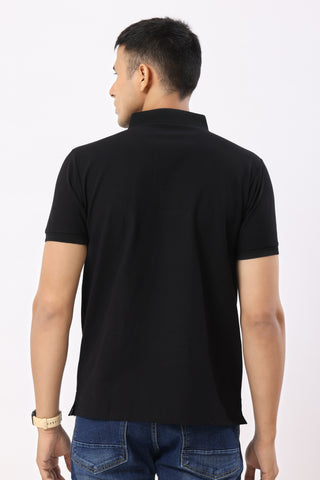 0702-5 Black Ribbed Collar Polo T-Shirt