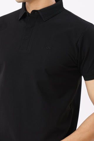 0702-5 Black Ribbed Collar Polo T-Shirt
