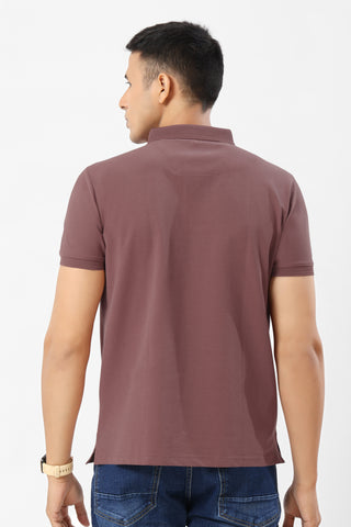 0702-1 Rust Ribbed Collar Polo T-Shirt