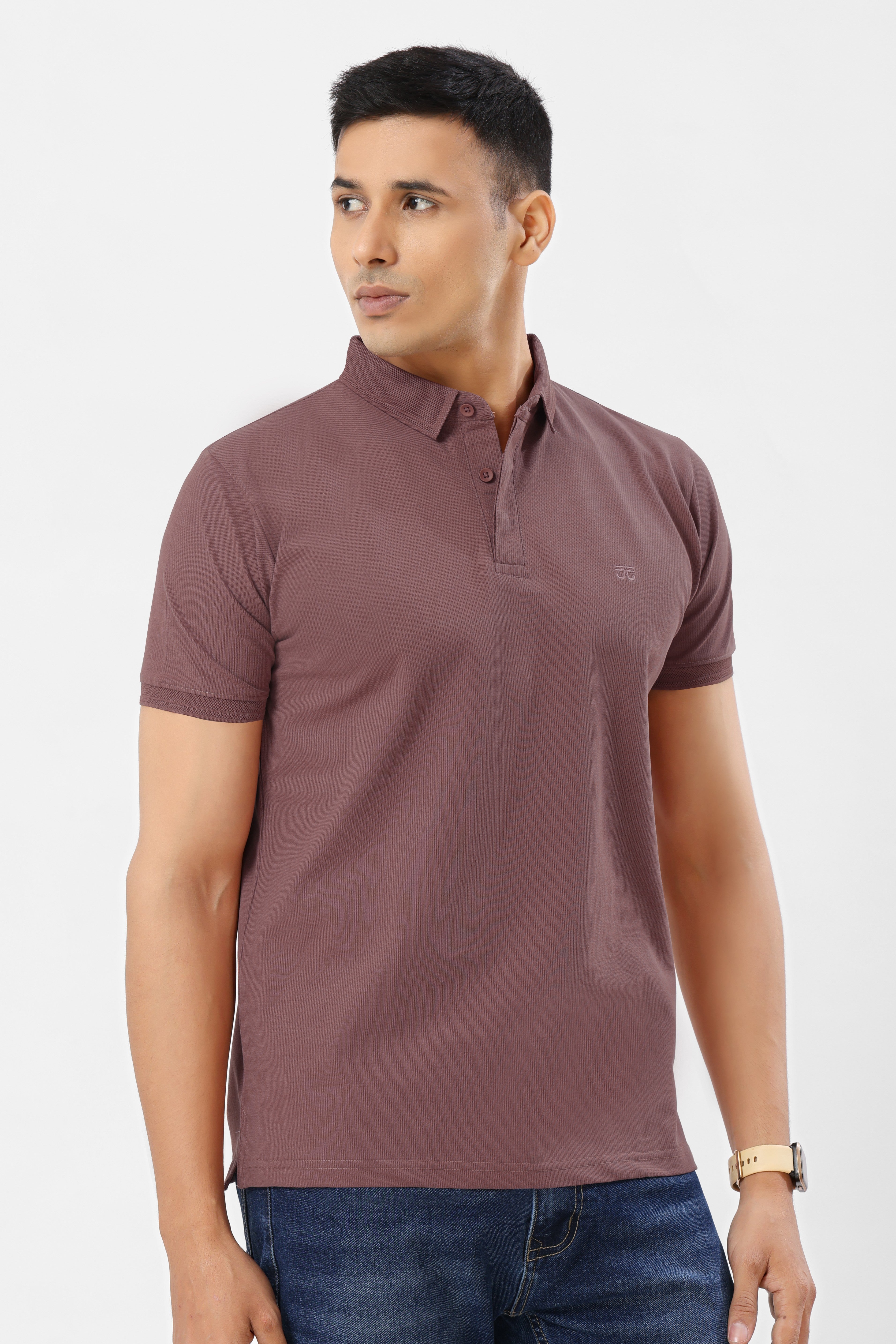0702-1 Rust Ribbed Collar Polo T-Shirt