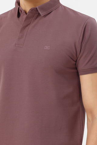 0702-1 Rust Ribbed Collar Polo T-Shirt