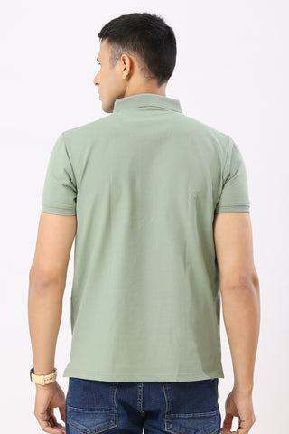 0702-2 Light Green Ribbed Collar Polo T-Shirt