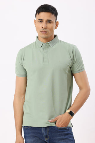 0702-2 Light Green Ribbed Collar Polo T-Shirt