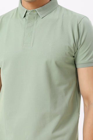 0702-2 Light Green Ribbed Collar Polo T-Shirt