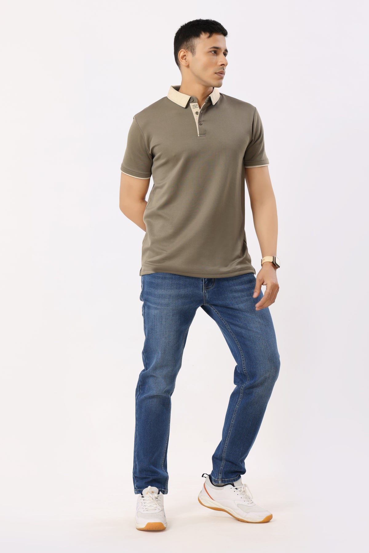 2001-1 Cross Collar Sand Polo T-Shirt