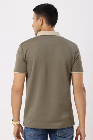 2001-1 Cross Collar Sand Polo T-Shirt