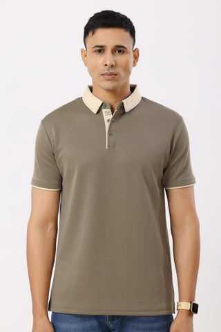 2001-1 Cross Collar Sand Polo T-Shirt